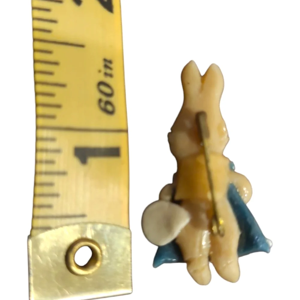 Charming Rabbit Brooch with Blue Dress and Orange Carrot Easter Pin